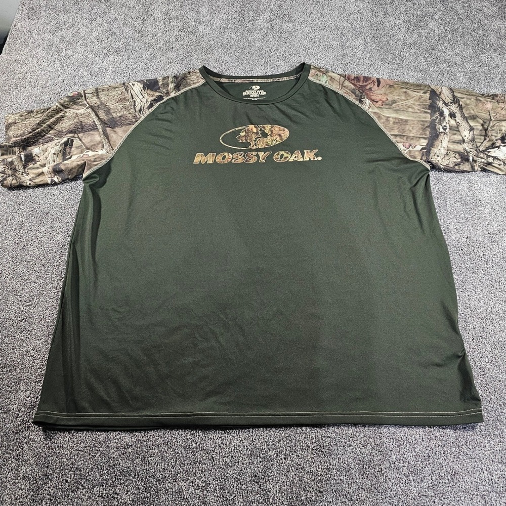 Mossy Oak‎ Performance Shirt Mens 2XL Green Camo Raglan Break-Up Infinity PT1038